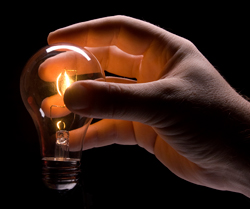 Light bulb burning with filament